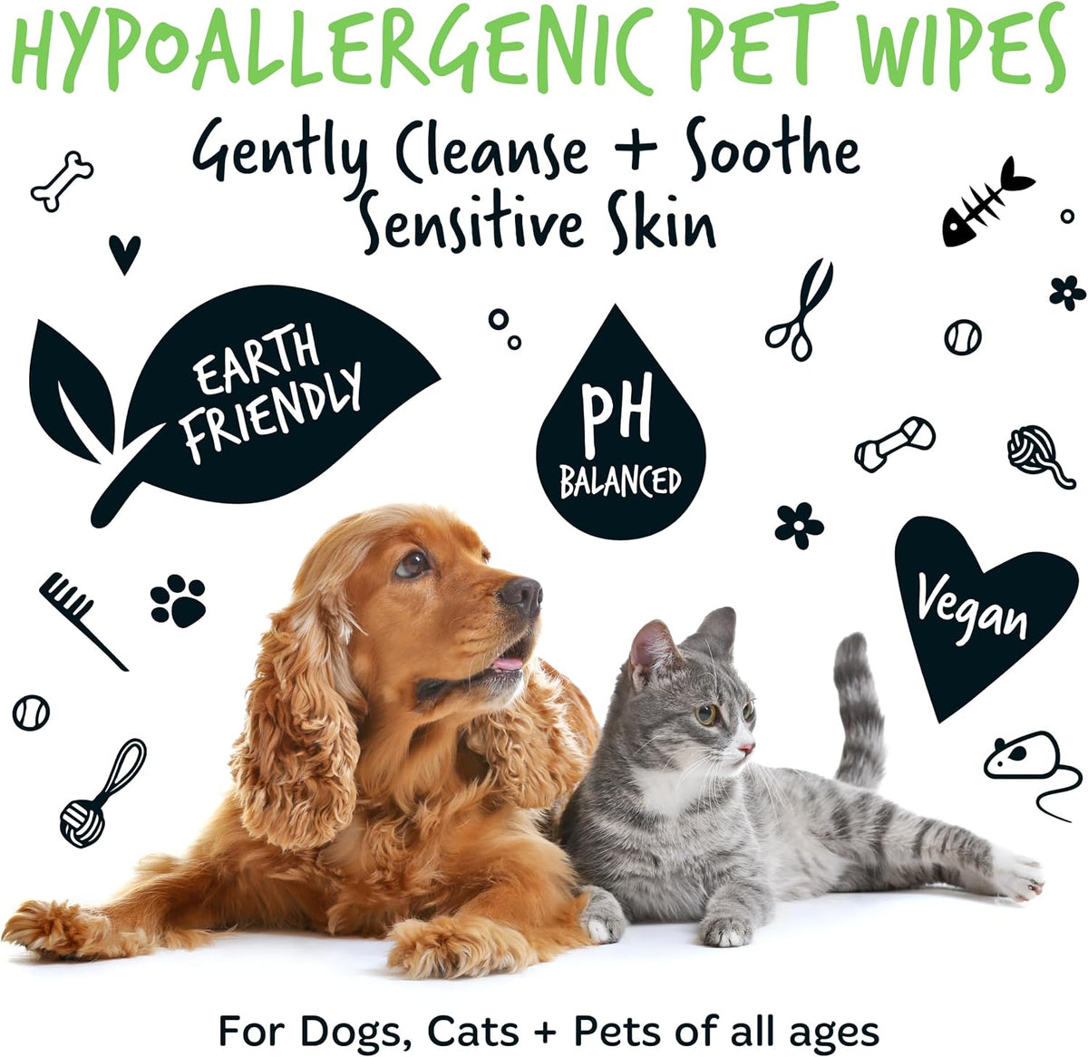 BUGALUGS Dog Wipes – 100% Plastic-Free Biodegradable Pet Wipes, Fragrance-Free Grooming Wipes for Dogs, Puppies & Cats, 110 Wipes