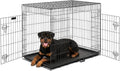 FurDreams 42" Folding Dog Crate for XL Dogs – Heavy-Duty Metal Cage with Front & Side Doors, Removable Plastic Tray, Carry Handle, Black