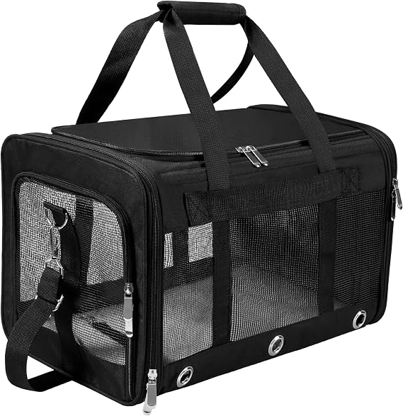 Dycietx Soft Sided Pet Carrier Bag – Foldable Cat & Dog Travel Carrier with Shoulder Strap & Removable Mat, Black, Medium