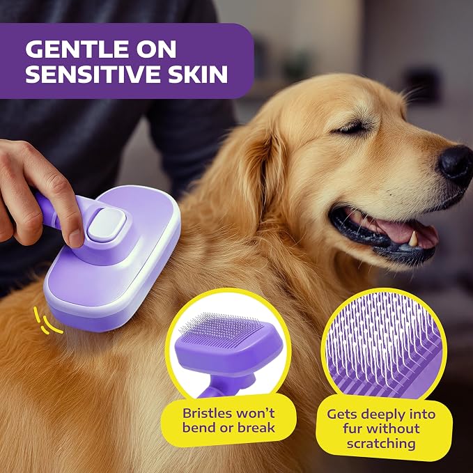 Hertzko Self-Cleaning Slicker Brush for Dogs & Cats – Pet Hair Remover & Grooming Brush for Short & Long Hair