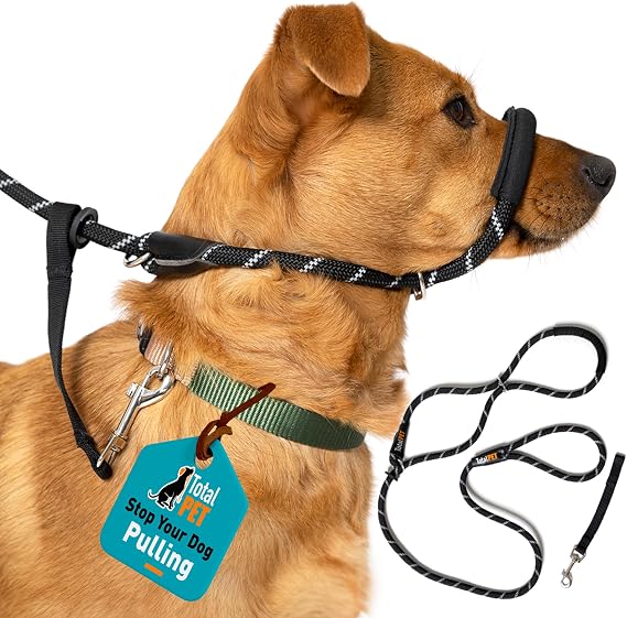 Total Pet Figure of 8 Dog Lead – Anti-Pull Rope Slip Lead with Padded Nose Support for Medium & Large Dogs, Black