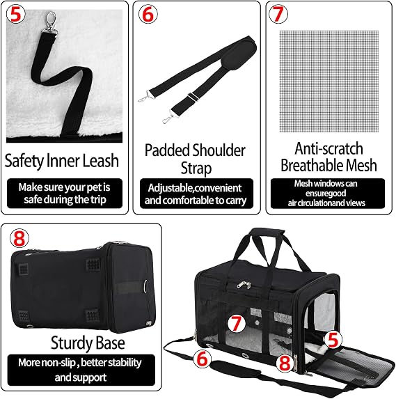 Dycietx Soft Sided Pet Carrier Bag – Foldable Cat & Dog Travel Carrier with Shoulder Strap & Removable Mat, Black, Medium