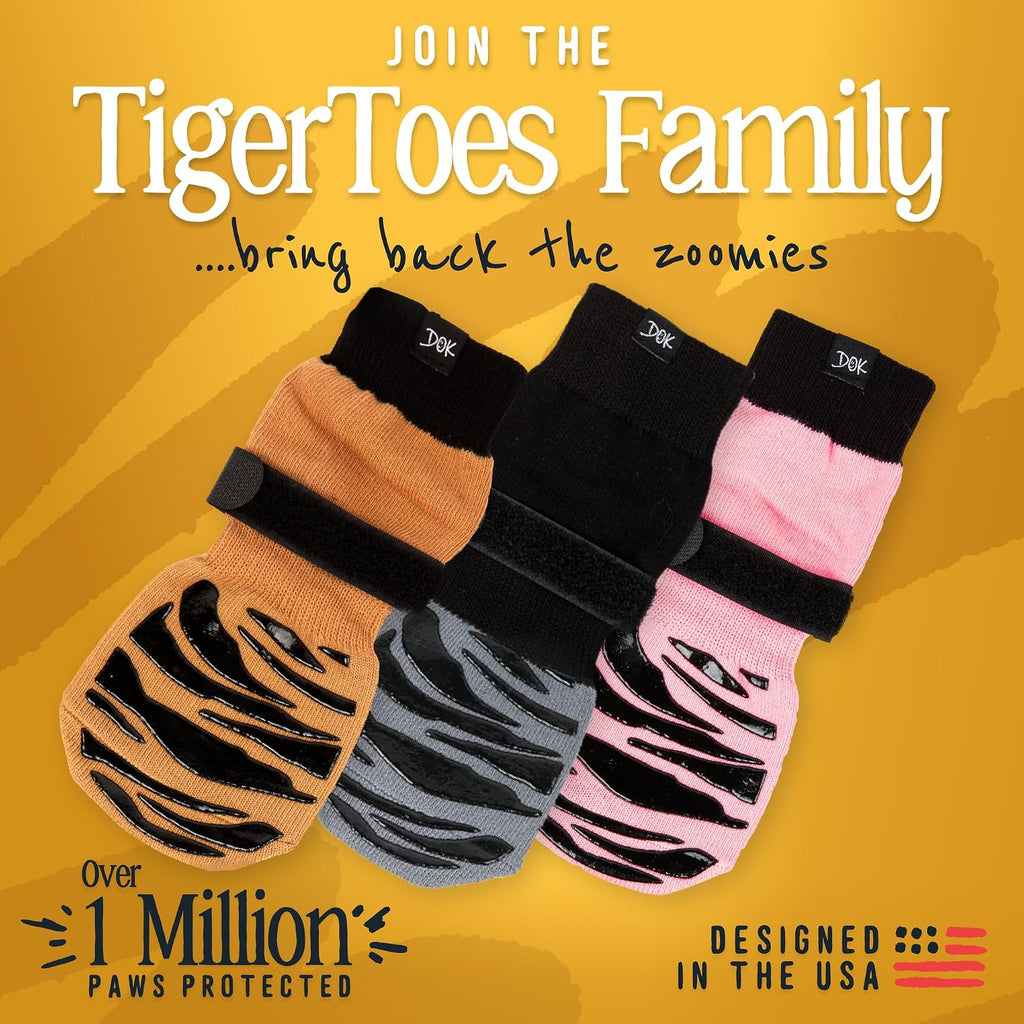 DOK TigerToes Premium Non-Slip Dog Socks – Extra-Thick Grip Paw Protection for Hardwood Floors, Anti-Slip & Paw Cover Socks, Cool Caramel, Large