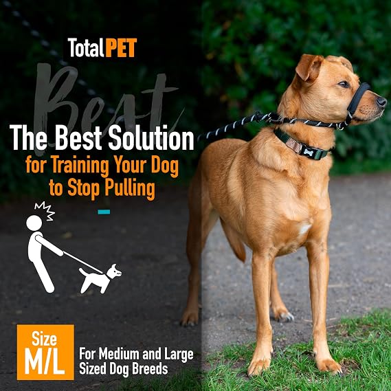 Total Pet Figure of 8 Dog Lead – Anti-Pull Rope Slip Lead with Padded Nose Support for Medium & Large Dogs, Black
