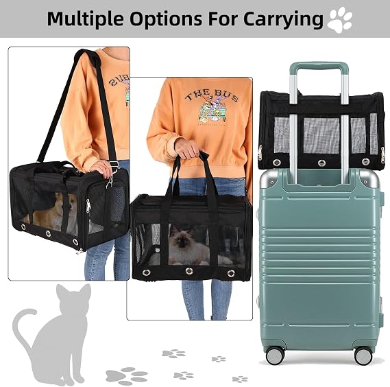 Dycietx Soft Sided Pet Carrier Bag – Foldable Cat & Dog Travel Carrier with Shoulder Strap & Removable Mat, Black, Medium