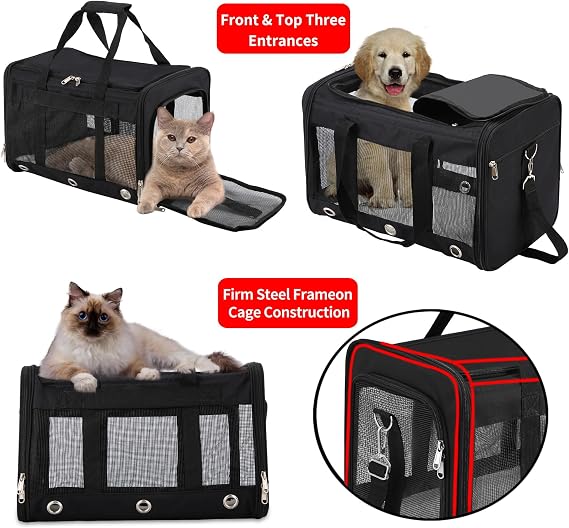 Dycietx Soft Sided Pet Carrier Bag – Foldable Cat & Dog Travel Carrier with Shoulder Strap & Removable Mat, Black, Medium