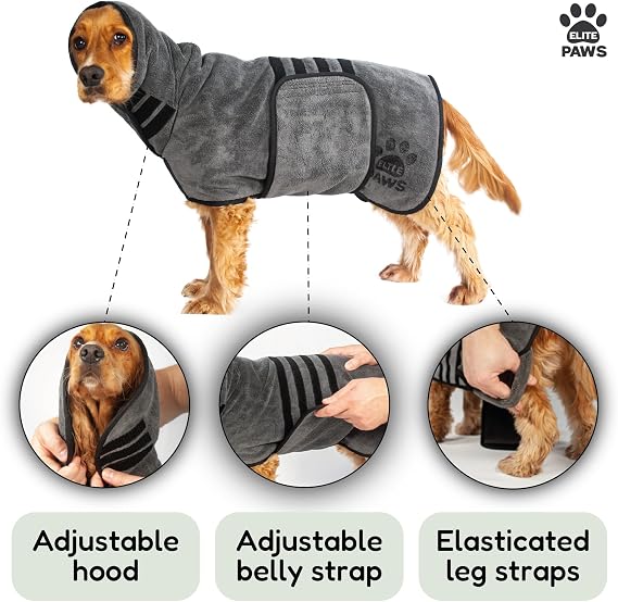 Elite Paws® UK Luxury Dog Drying Coat, Absorbent Microfibre Bath Robe for Dogs, Soft Quick-Dry Pet Towel Coat (M)