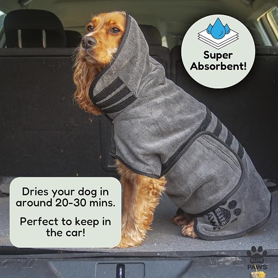 Elite Paws® UK Luxury Dog Drying Coat, Absorbent Microfibre Bath Robe for Dogs, Soft Quick-Dry Pet Towel Coat (M)