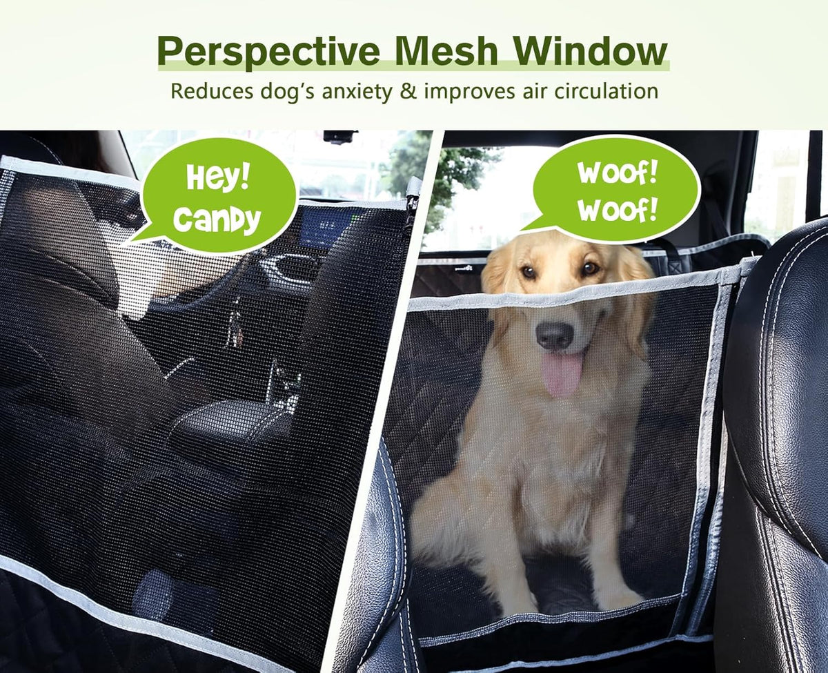 Pecute Dog Car Seat Cover – Waterproof Scratch-Resistant Back Seat Protector with Viewing Window, Side Flaps & Storage Bags, 146 x 136cm