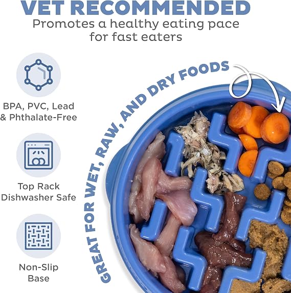 Outward Hound Slow Feeder Dog Bowl – Interactive Slow Feeding Bowl for Dogs, Medium, Blue