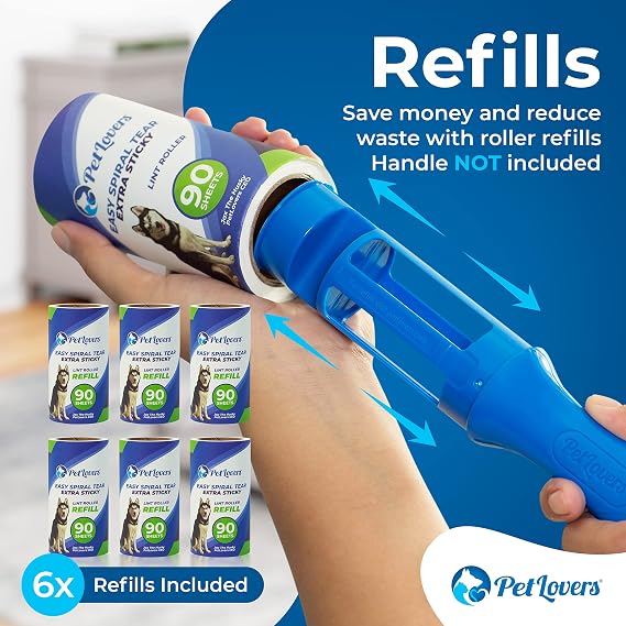 PetLovers Lint Roller Refills – Extra Sticky Pet Hair & Lint Remover Sheets, 540 Sheets, 6 Refills