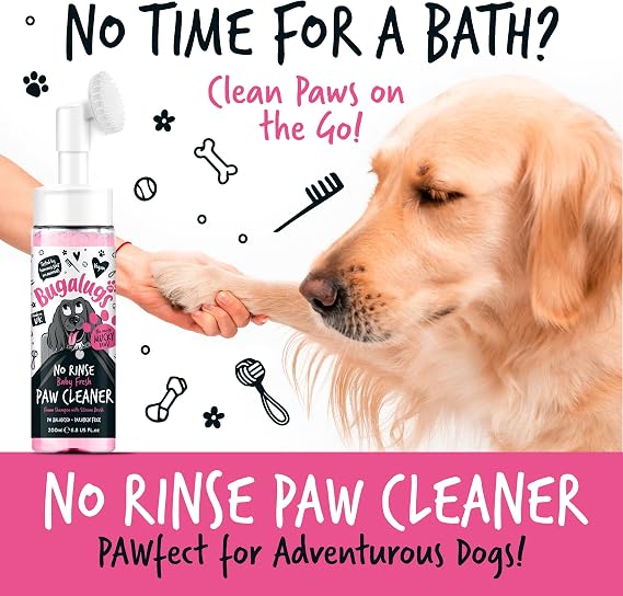BUGALUGS Dog Paw Cleaner – No-Rinse Waterless Foam with Silicone Brush, Baby Fresh, Travel-Friendly Paw Wash for Dogs & Cats