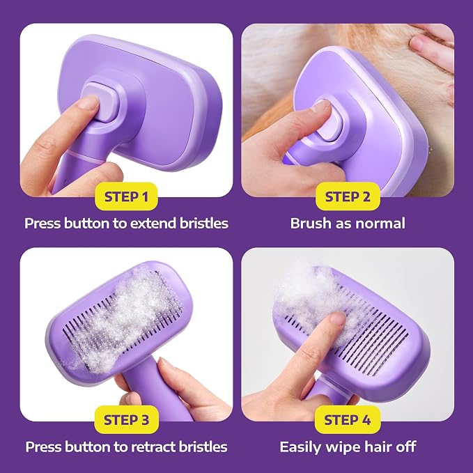 Hertzko Self-Cleaning Slicker Brush for Dogs & Cats – Pet Hair Remover & Grooming Brush for Short & Long Hair