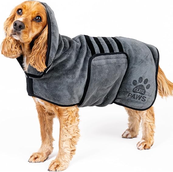 Elite Paws® UK Luxury Dog Drying Coat, Absorbent Microfibre Bath Robe for Dogs, Soft Quick-Dry Pet Towel Coat (M)