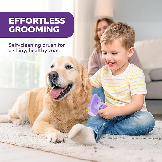 Hertzko Self-Cleaning Slicker Brush for Dogs & Cats – Pet Hair Remover & Grooming Brush for Short & Long Hair