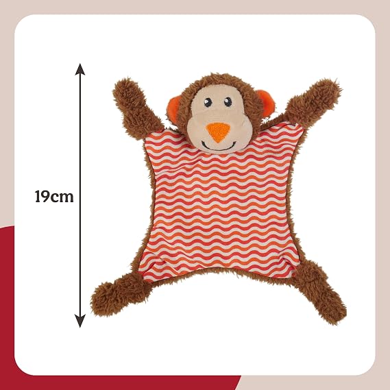 Rosewood Little Nippers Cheeky Chimp Puppy Toy – Soft Plush Dog Toy with Crinkle & Squeak | Flat Body Teething Toy for Puppies & Small Dogs