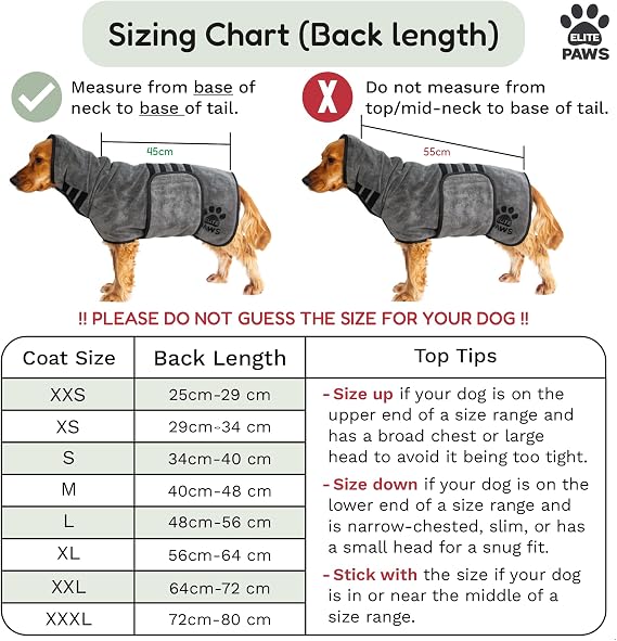 Elite Paws® UK Luxury Dog Drying Coat, Absorbent Microfibre Bath Robe for Dogs, Soft Quick-Dry Pet Towel Coat (M)