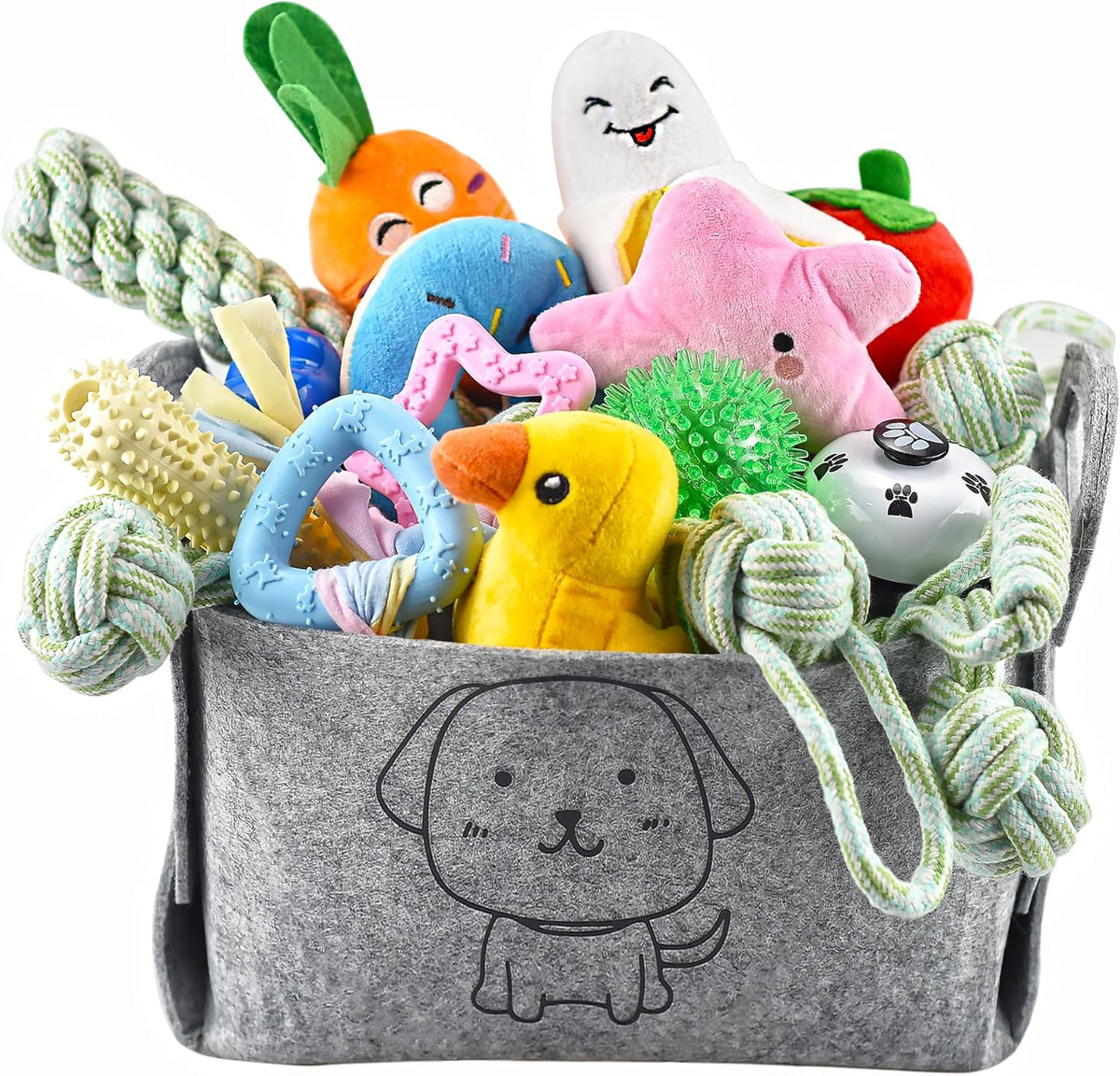 Fur & Bone Dog Chew Toys 10-Pack – Puppy Teething, Rope & Squeaky Toys for Small & Medium Dogs