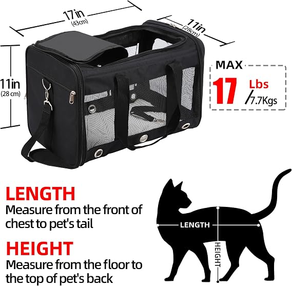 Dycietx Soft Sided Pet Carrier Bag – Foldable Cat & Dog Travel Carrier with Shoulder Strap & Removable Mat, Black, Medium