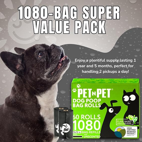 PET N PET Dog Poop Bags – Extra Thick & Leak-Proof Unscented Dog Waste Bags, Black