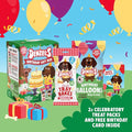 Denzel's Dog Treats Mini Birthday Gift Box for Dogs – Birthday Cake & Balloon Treats with Peanut Butter, Strawberry, Coconut & Apple, 110g