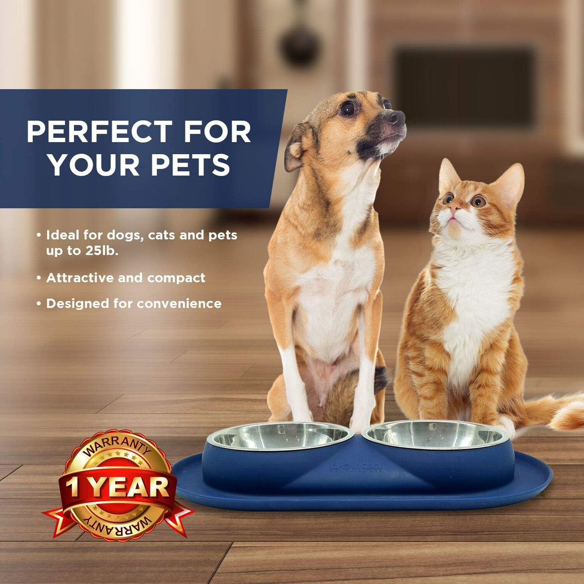 Double Cat Bowls Feeding Station, 400Ml Premium Stainless Steel Dog and Cat Food or Water Bowls with Non-Spill Silicone Base, for Small Dogs and Cats