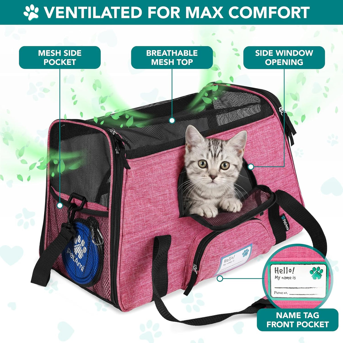 Airline Approved Pet Carrier for Cat, Soft Sided Dog Carrier for Small Dog, Cat Travel Supplies Accessories Indoor Cat, Ventilated Pet Carrying Bag Medium Large Kitten Puppy, Large Heather Pink