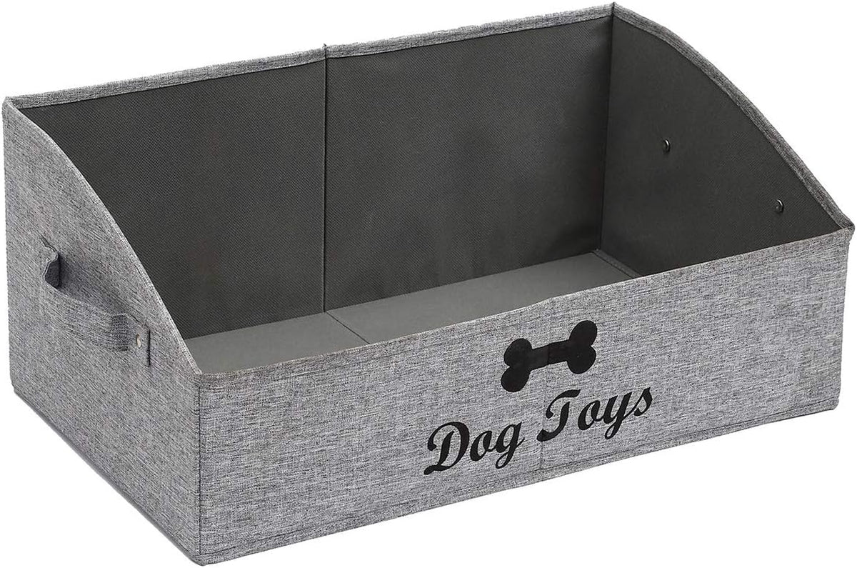 Dog Toy Box Pet Toy Storage Shallow Baskets Large Perfect for Living Room Area, Playroom, Closet, Shelf Gift Basket Home Decoration - Snow Grey