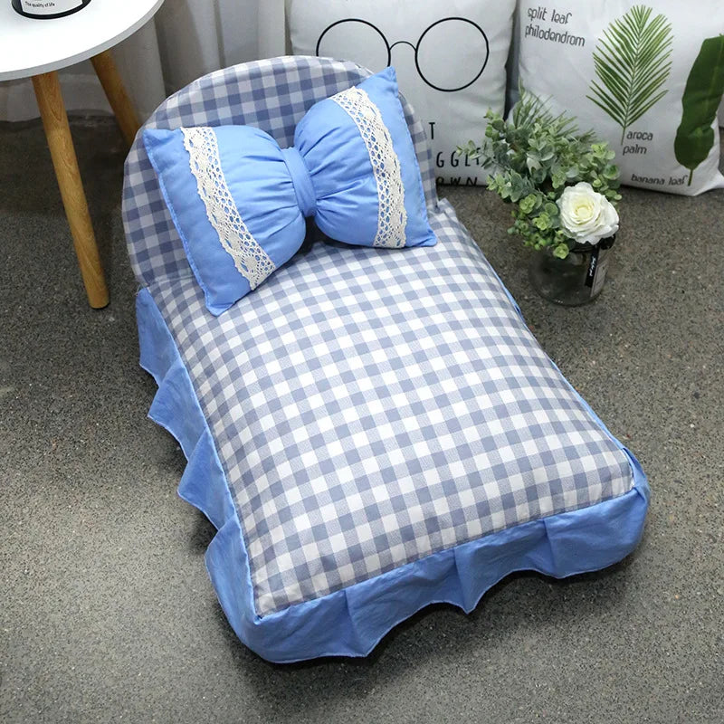 All Season Use Dog Bed Plaid Design Princess Style Cat Beds for Large Cats Washable Top Quality Cat Sleeping Bed