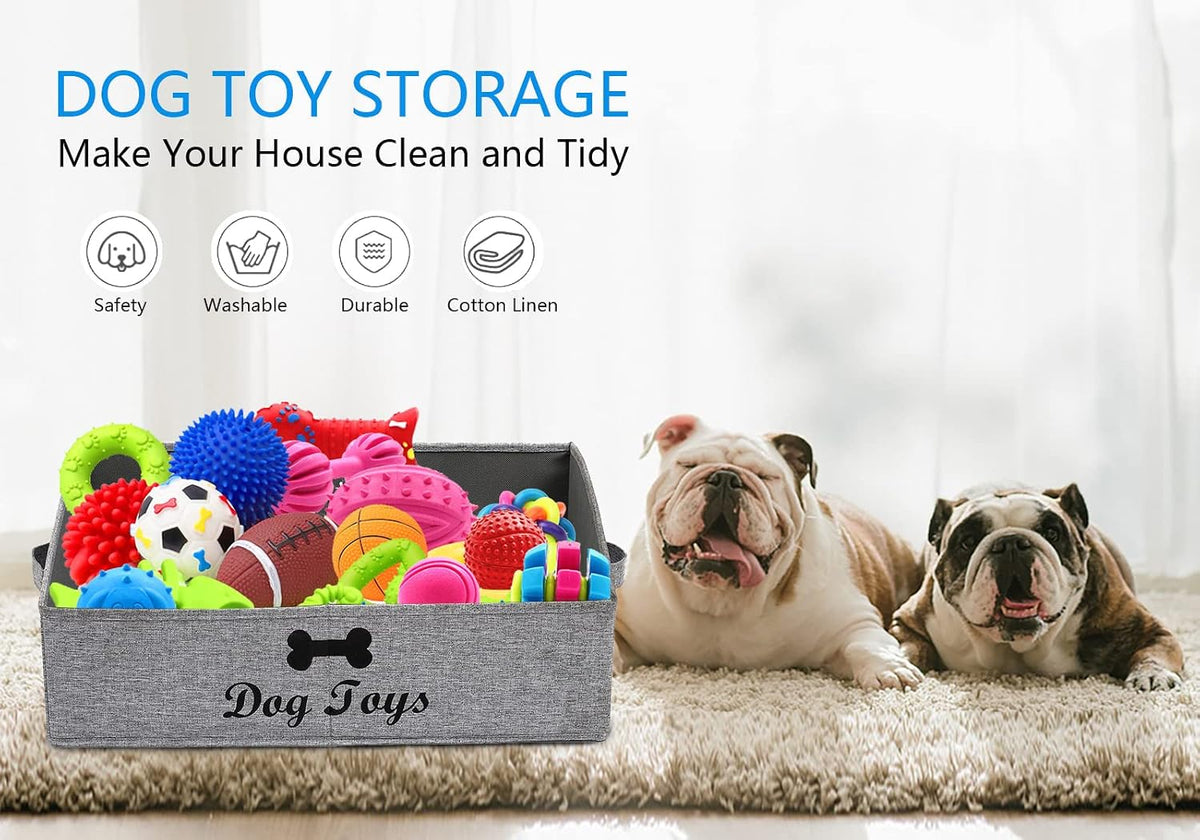 Dog Toy Box Pet Toy Storage Shallow Baskets Large Perfect for Living Room Area, Playroom, Closet, Shelf Gift Basket Home Decoration - Snow Grey