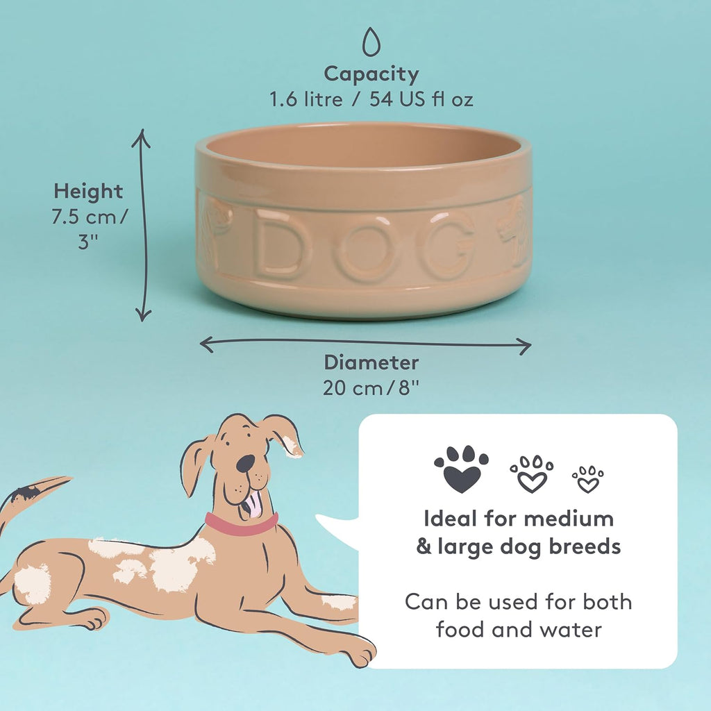 Cane Dog Bowl 20Cm Large Stoneware Pet Bowl, 1.6 Litre Capacity, Classic Design, Dishwasher & Microwave Safe, Ideal for Food and Water