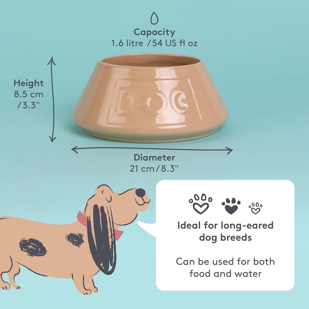 Cane Non Tip Dog Bowl 21 Cm Ceramic Dog Feeding Bowl for Food & Water, Non Slip & anti Spill Pet Bowl, Dishwasher & Freezer Safe