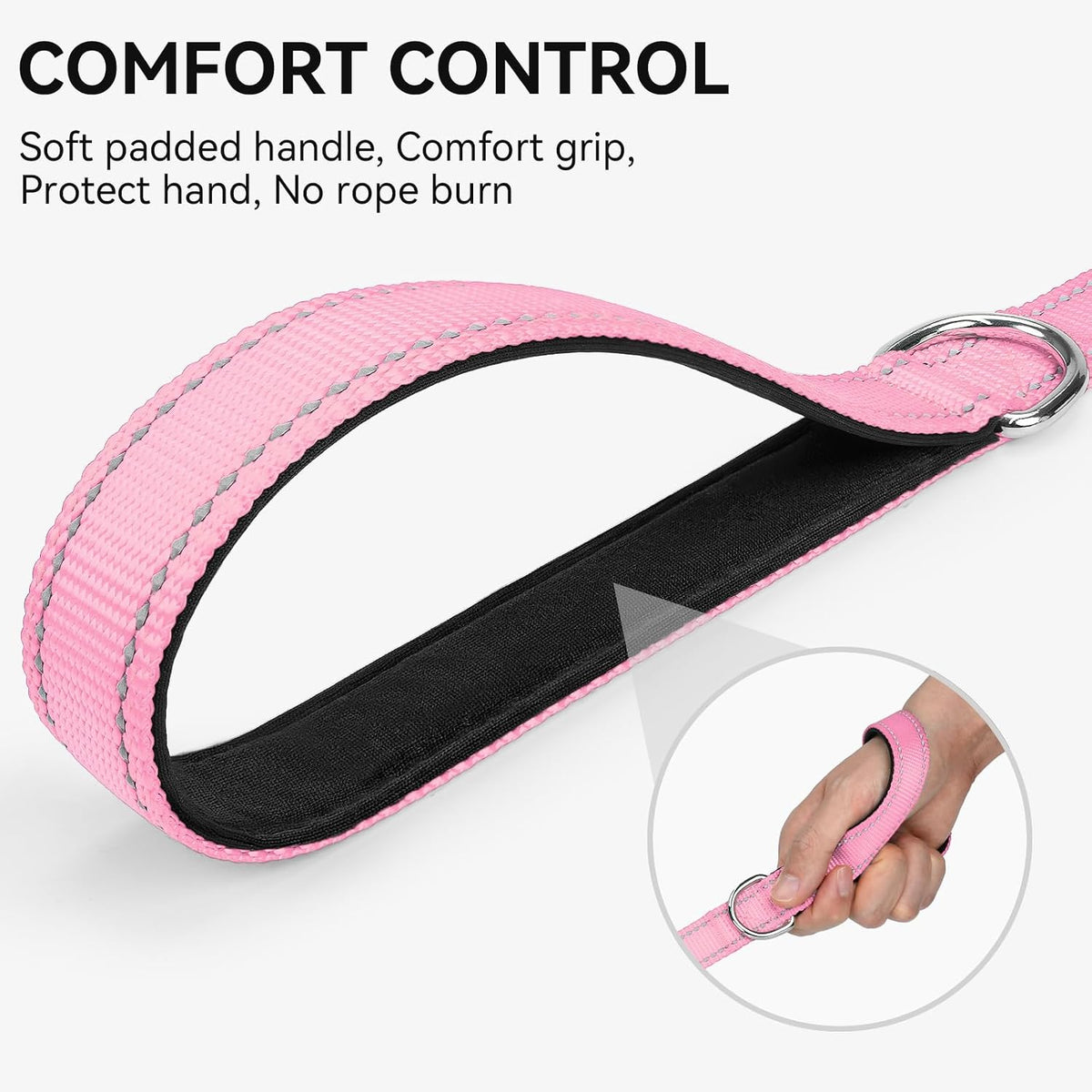 Padded Handle Dog Lead for Medium & Large Dogs, 1.8M X 2.5Cm, Pink