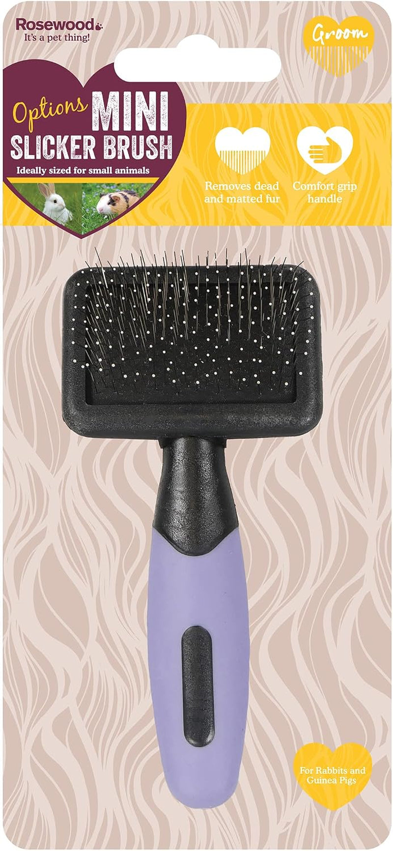 Options Mini Slicker Brush for Small Animals, Gentle Brush, Ideal for Rabbits & Guinea Pigs, Black/Purple