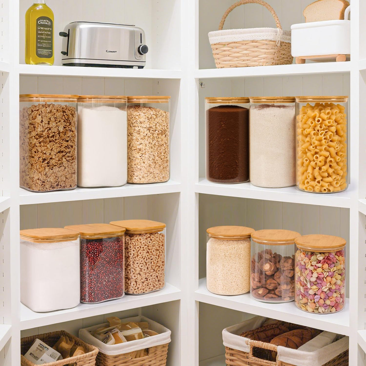 4.4L Flour Storage Containers, Large Glass Jars with Lids, Square