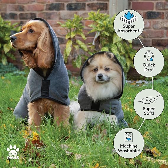 Elite Paws® UK Luxury Dog Drying Coat, Absorbent Microfibre Bath Robe for Dogs, Soft Quick-Dry Pet Towel Coat (M)