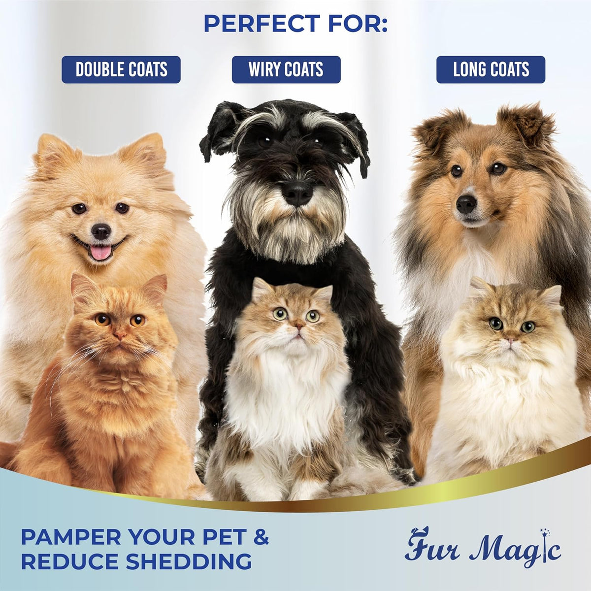 Fur Magic Dematting Comb for Dogs & Cats – Dual-Sided Undercoat Rake, Deshedding & Grooming Tool for Loose Fur, Knots & Mats