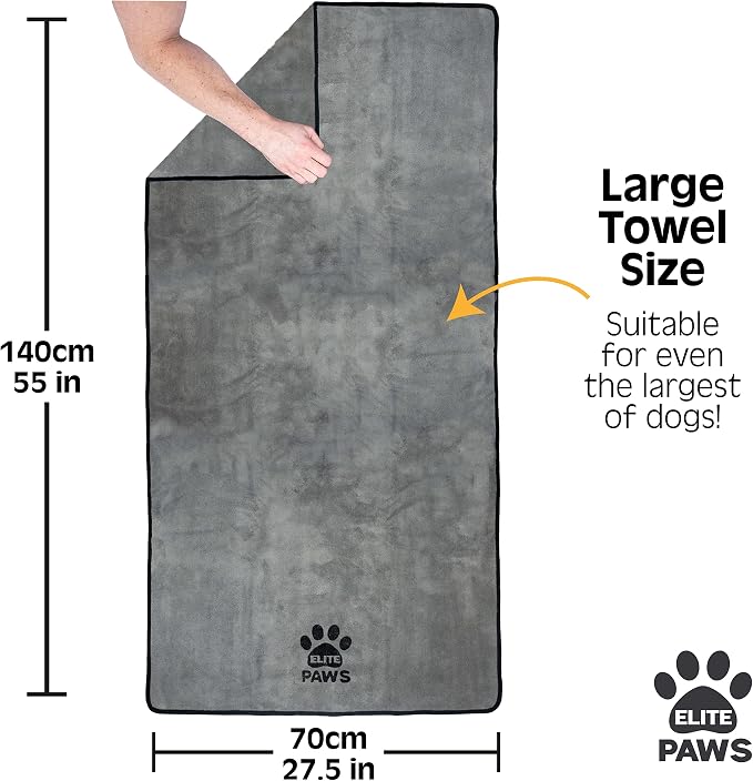 Elite Paws® UK Ultra-Absorbent Microfibre Dog Towel – Quick Dry Pet Towel for Dogs, 140 x 70cm, 1 Pack