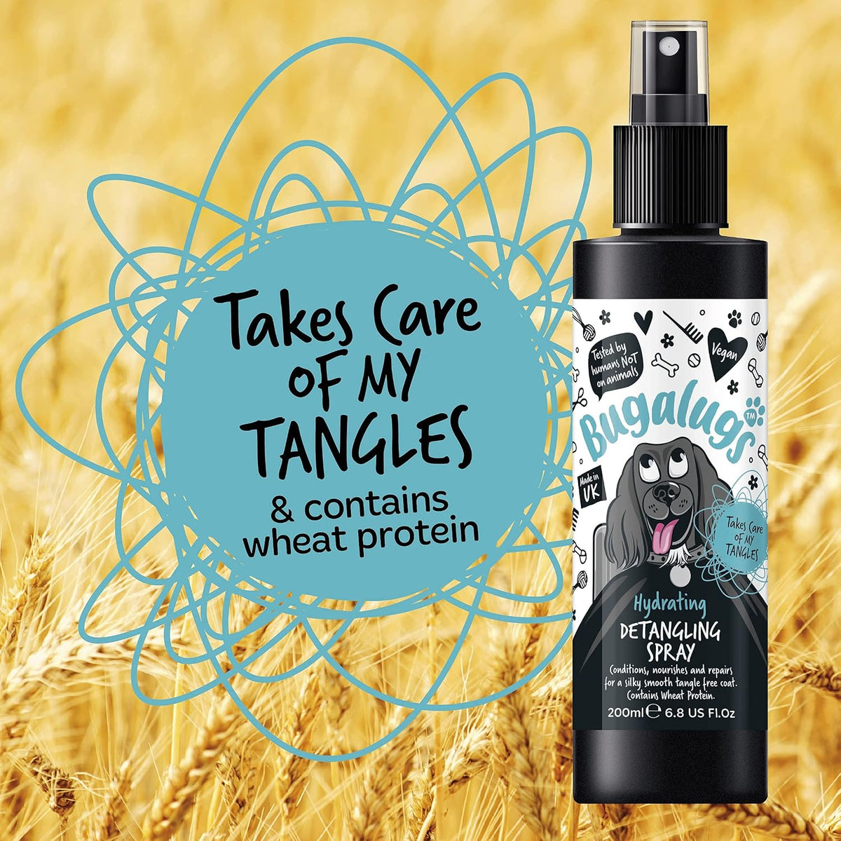 Bugalugs Dog Detangler Spray 200ml – Leave-In Conditioner for Knots & Tangles, Professional Grooming Formula