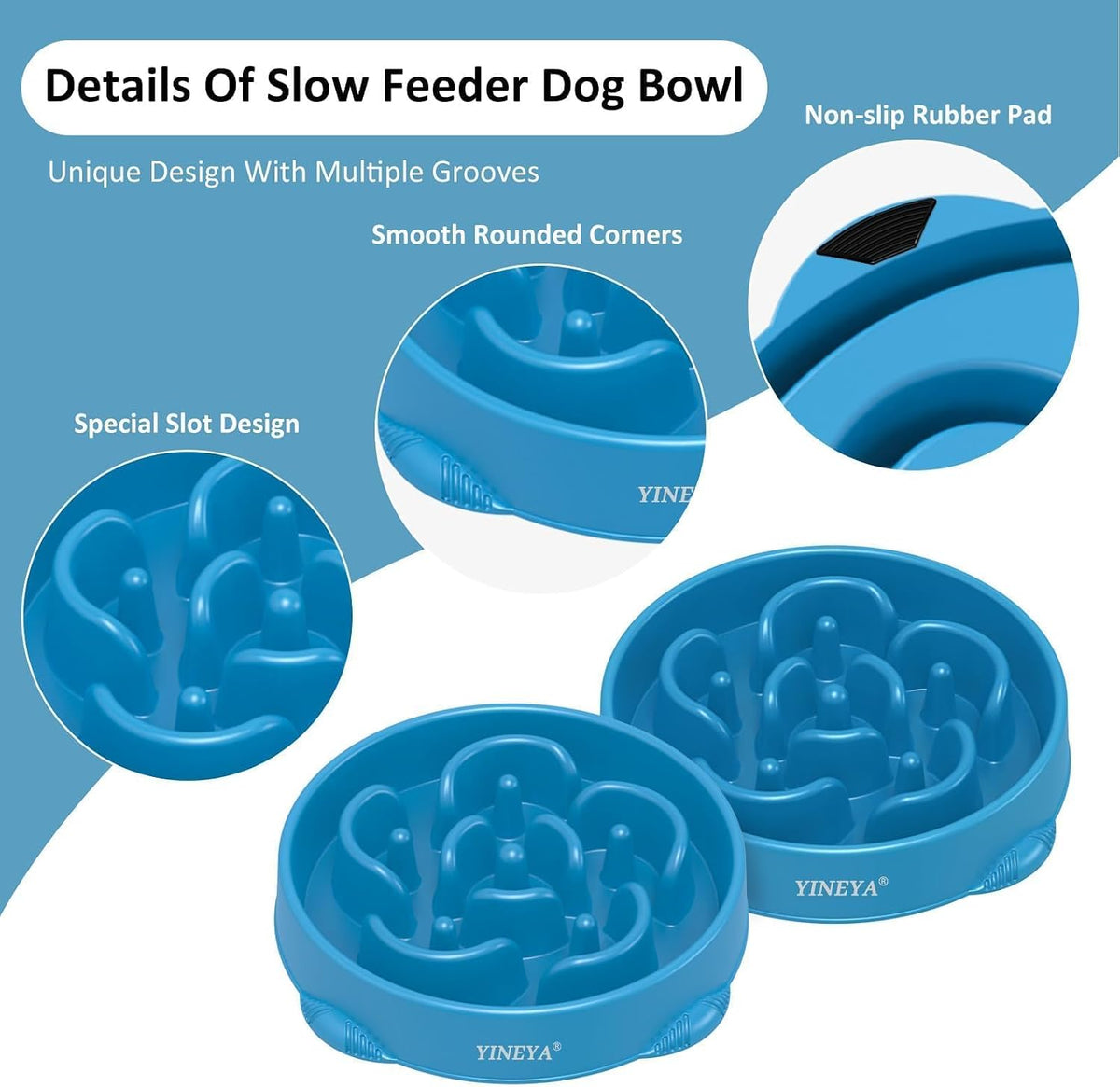 4 Cups Slow Feeder Dog Bowls Large Breed Anti-Choking Healthy Eating