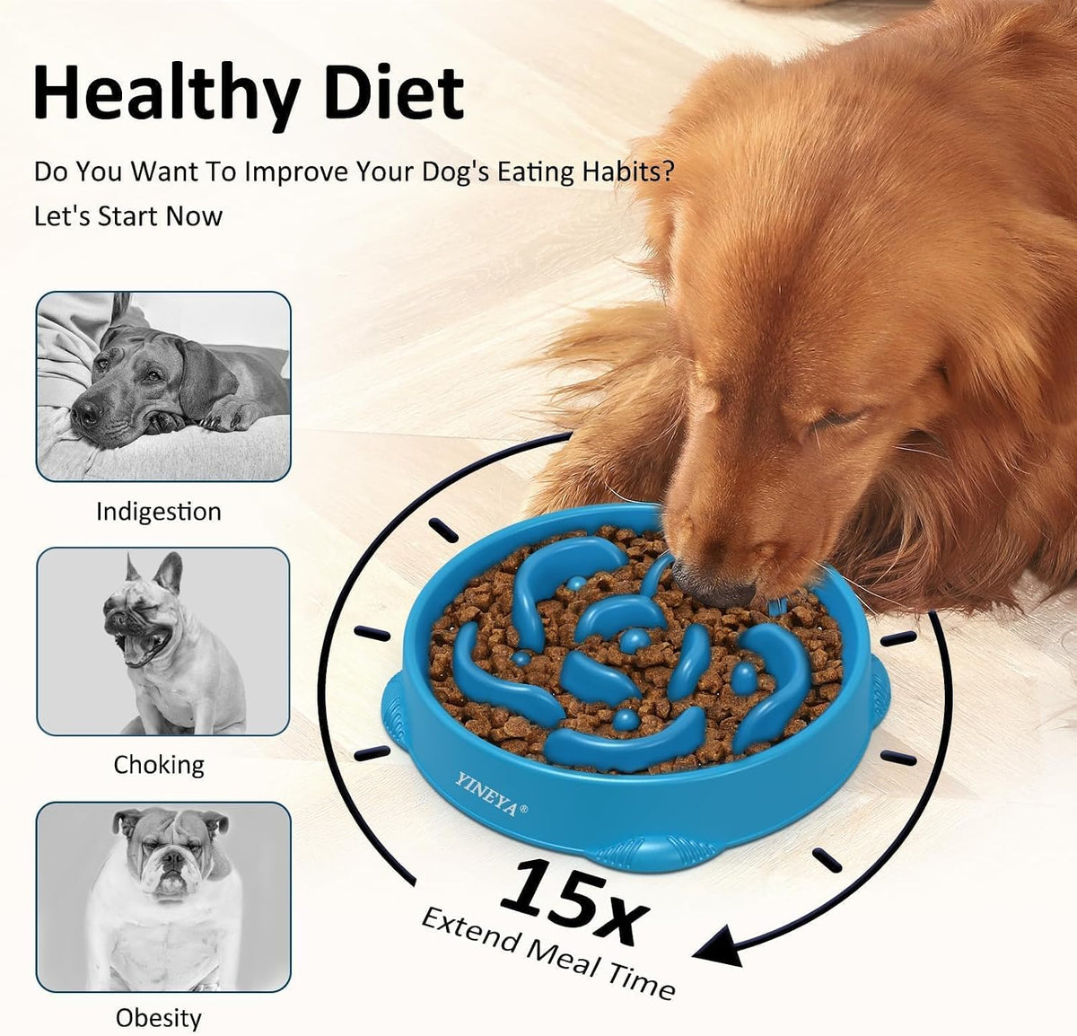 4 Cups Slow Feeder Dog Bowls Large Breed Anti-Choking Healthy Eating