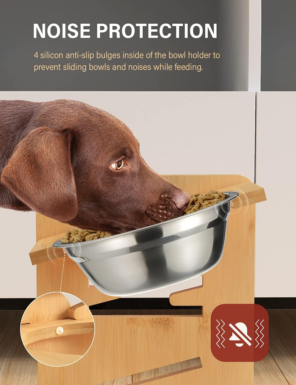 Raised Dog Bowls with Stand, Adjustable Bamboo Feeder, Medium