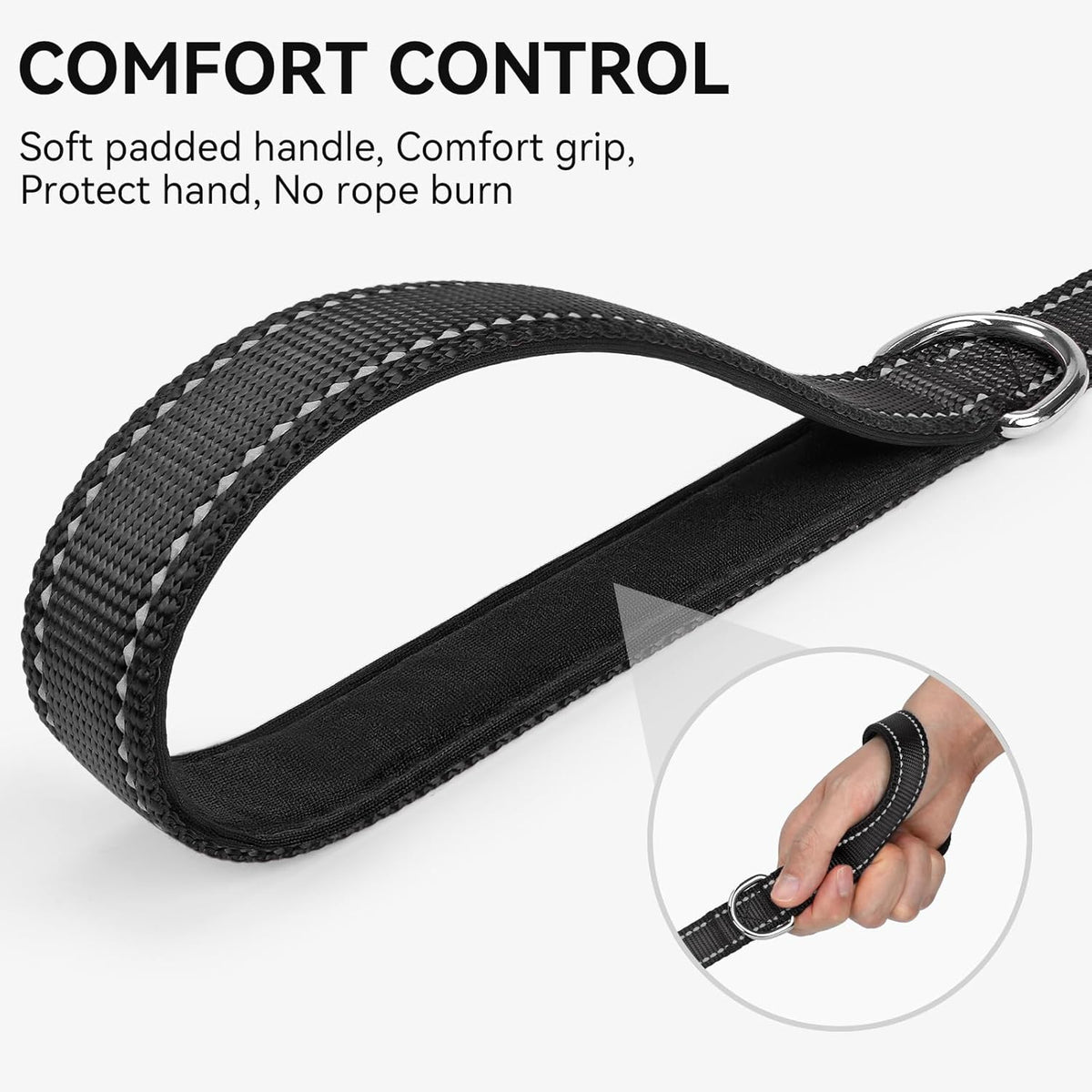Padded Handle Dog Lead for Small & Medium Dogs, 1.2M X 2Cm, Black