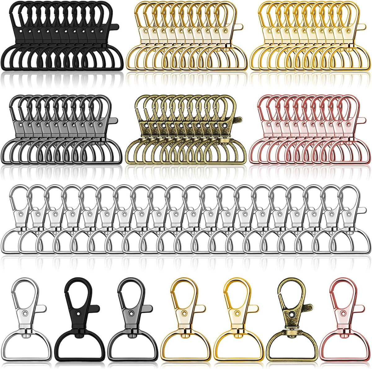 Swivel Clasp Hooks,  80Pcs Key Chain Clip Hooks, D Ring Clip Lanyard Hardware for Keychain Making, Lanyard Making, Purse Hardware, DIY Craft (1” inside Width)