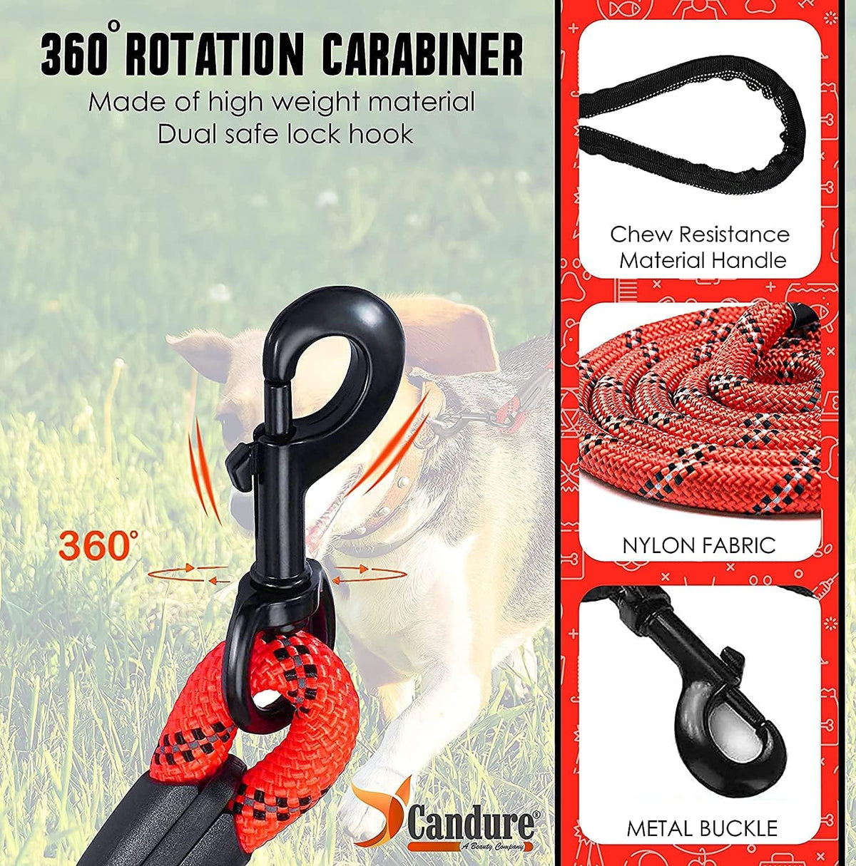 Dog Lead with Soft Padded and anti Slip Comfortable Rope Handle, 5 FT Strong Dog Leads, Highly Reflective Dog Leash for Puppy, Medium and Large Dogs (Red)