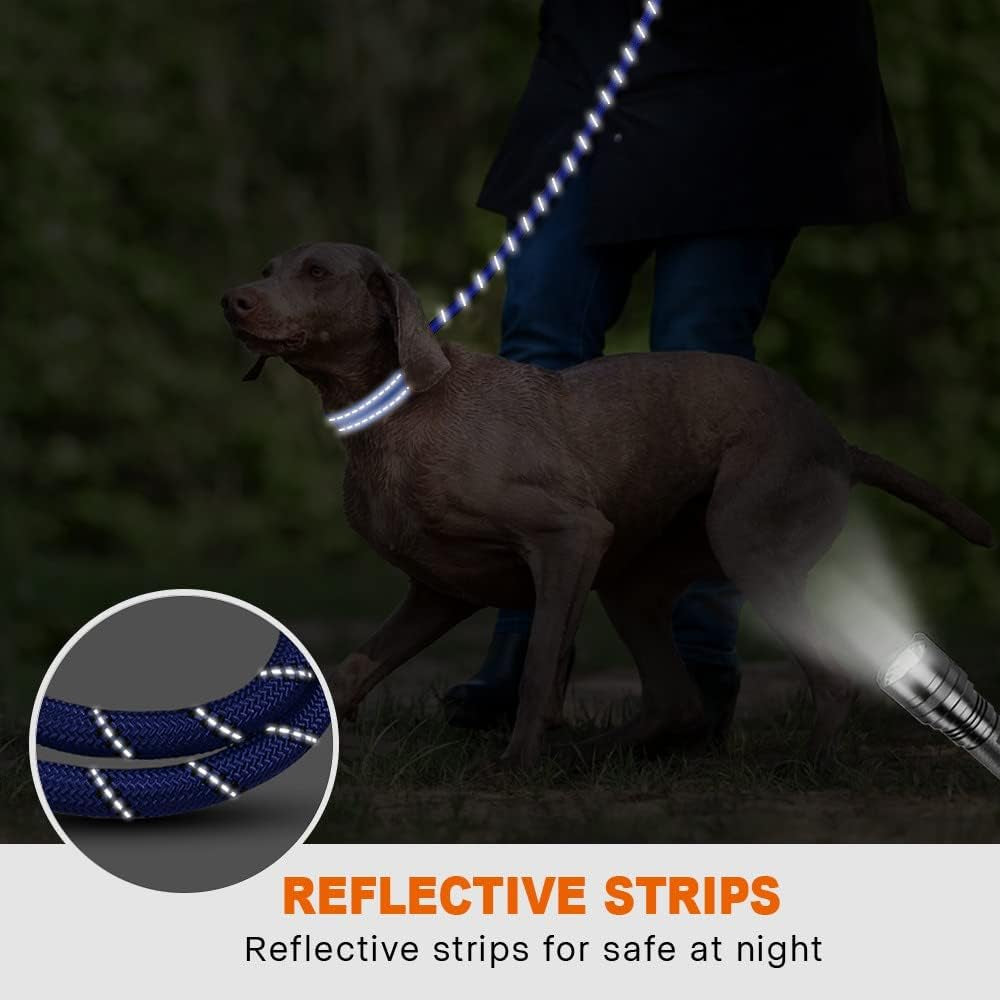 Rope Dog Lead with Soft Padded Handle – Reflective Rock Climbing Rope Lead for Medium and Large Dogs 120 Cm 1.2 Cm Royal Blue