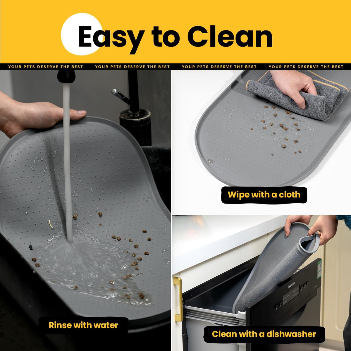 Cat Food Mat,1.2 Cm Raised Edges Dog Bowl Mat for Spill Containment, Bpa-Free Silicone Rubber, 100% Waterproof (Grey,81X51Cm)