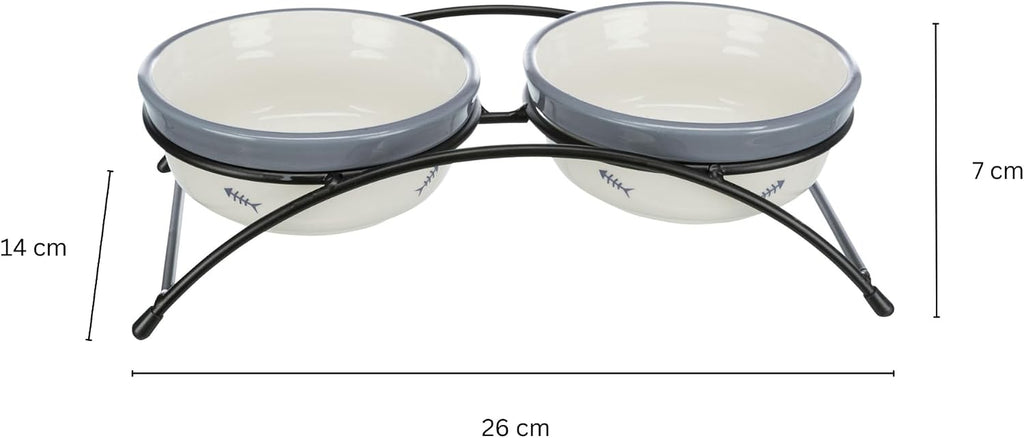 Eat on Feet Two Ceramic Bowl Set for Dog, Red/Black/Cream