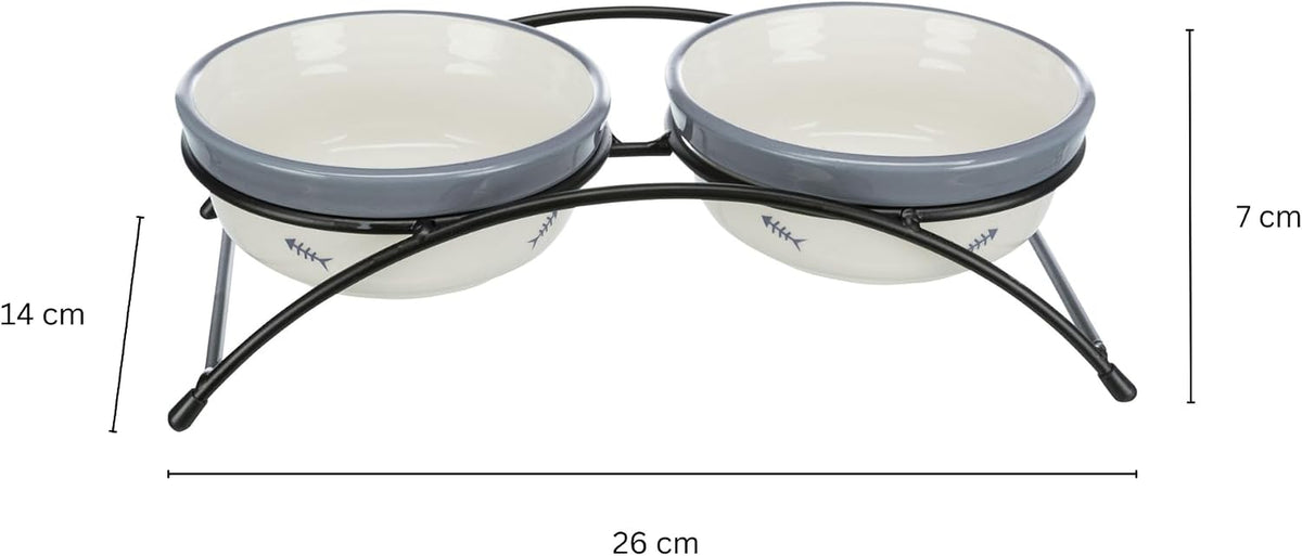Eat on Feet Two Ceramic Bowl Set for Dog, Red/Black/Cream