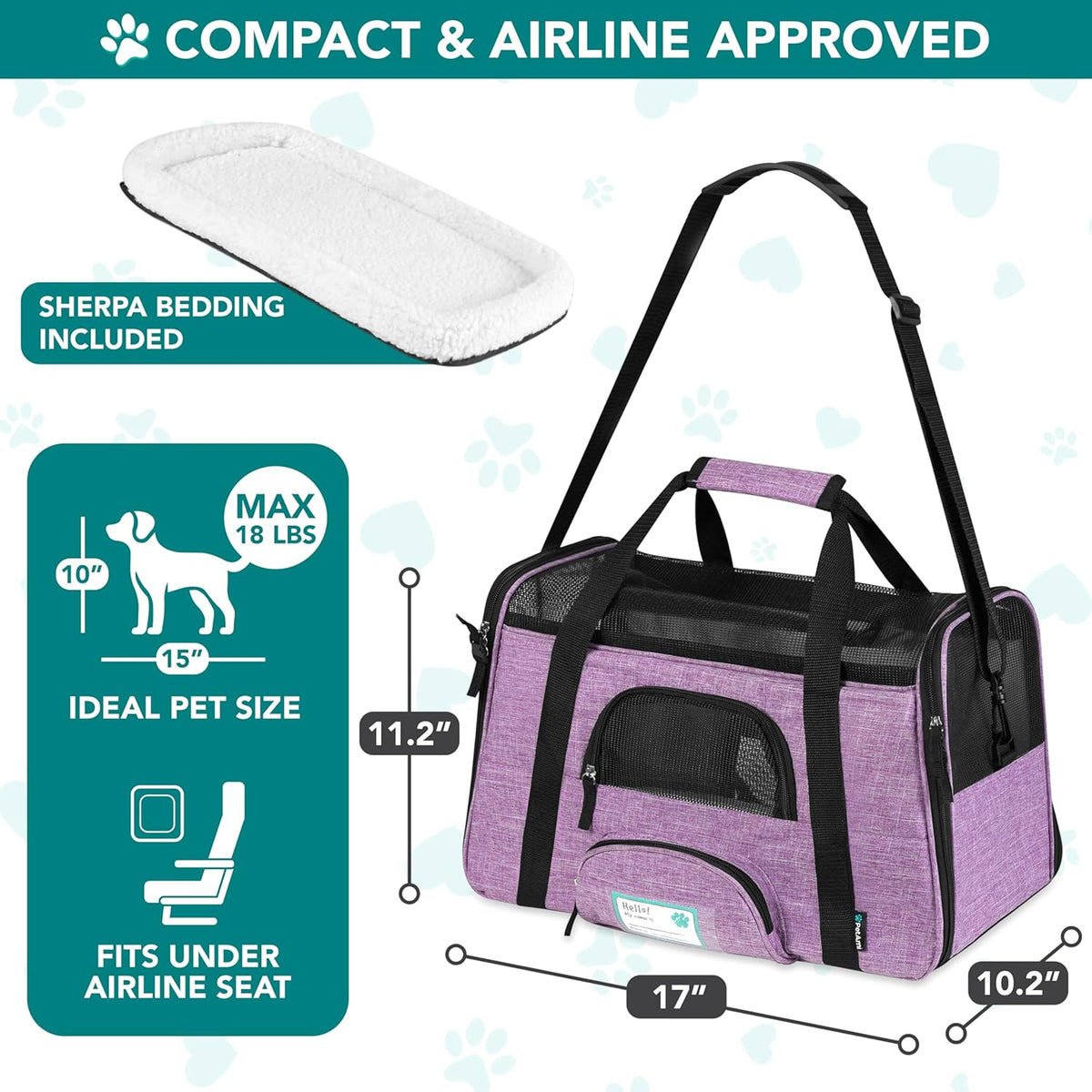 Airline Approved Pet Carrier for Cat, Soft Sided Dog Carrier for Small Dog, Cat Travel Supply Accessories Indoor Cat, Ventilated Pet Carrying Bag Medium Large Kitten Puppy, Small Heather Purple